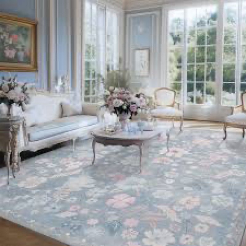 Similar Blue 5x7 Area Rugs for Living Room Washable Soft Faux Fur Elegant Vintage Rugs Boho Floral Non Slip Stain Resistant Sound Absorbing Low Pile Carpet Rug for Bedroom Dining Room Nursery
