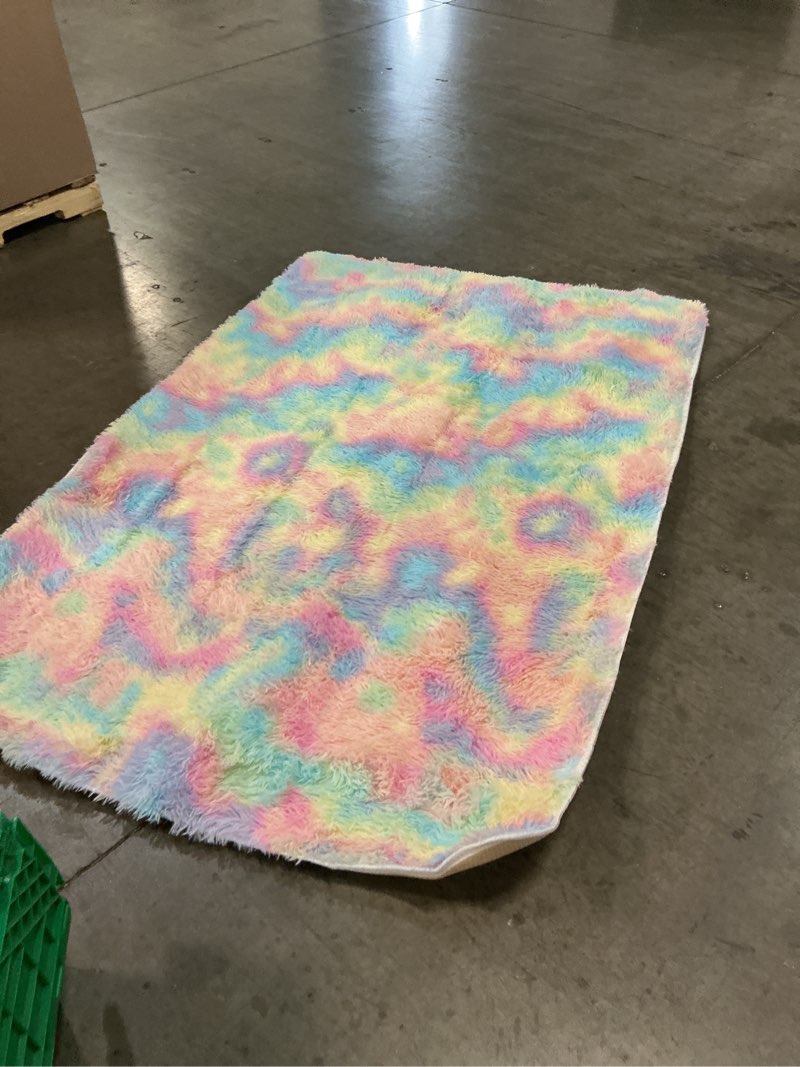 Condition photo showing As Is for bedroom living room non-slip fluffy area rug faux fur shaggy floor mats carpet home decor 4’x6’ ft