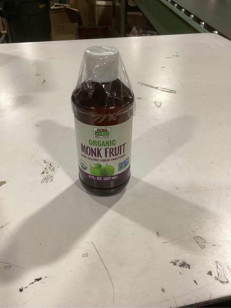 Condition photo showing New/Like New for NOW Foods, Certified Organic Monk Fruit Liquid, Zero-Calorie Liquid Sweetener, Non-GMO, Low Glycemic Impact, 8-Ounce 8 Ounce (Pack of 1)