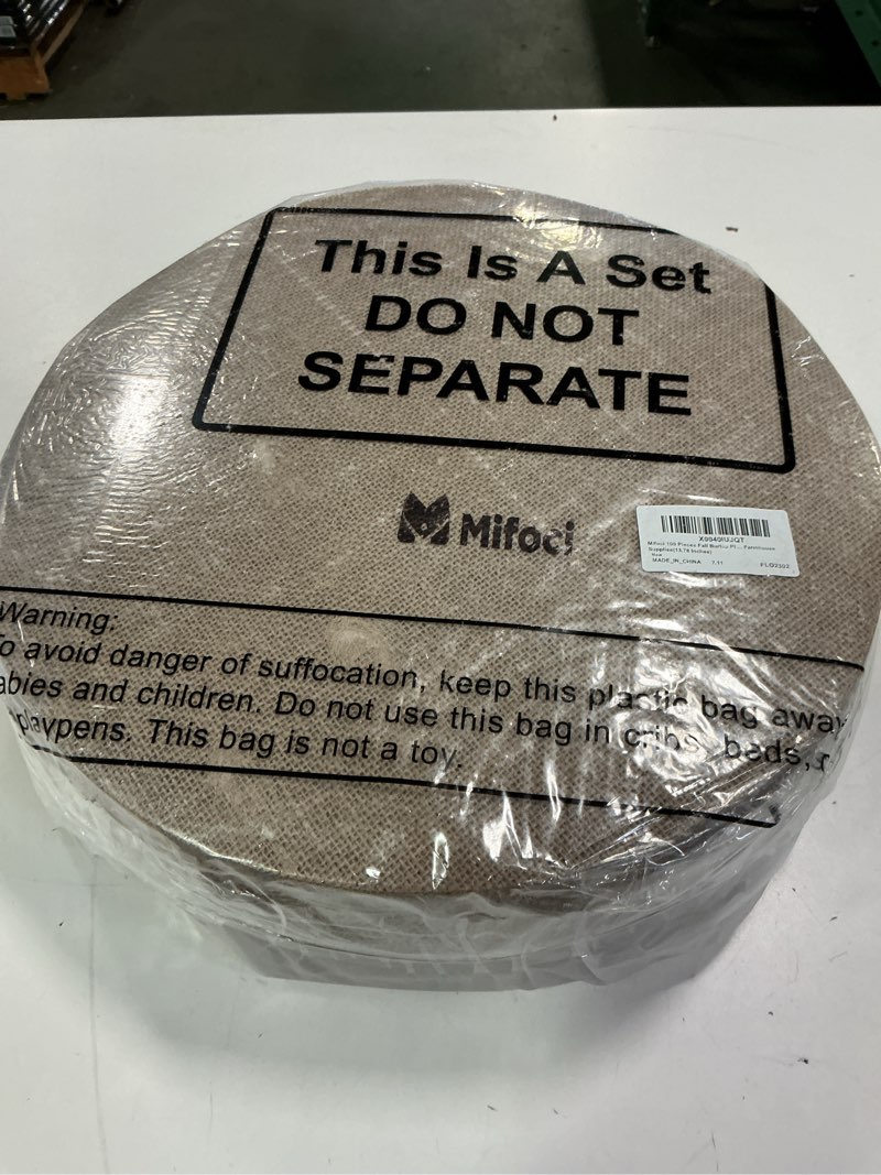 Condition photo showing New/Like New for Mifoci 100 Pieces Fall Burlap Placemats, Burlap Round Reusable Placemats Brown Table Mats Circle Rustic Table Decorations for Wedding Christmas Dinner Holiday Farmhouse Supplies(13.78 Inches)