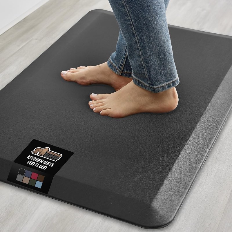gorilla grip comfortable cushioned kitchen mats for floor, waterproof stain resistant top, 3/4 inch thick ergonomic standing desk anti fatigue mat, supports ankles and feet