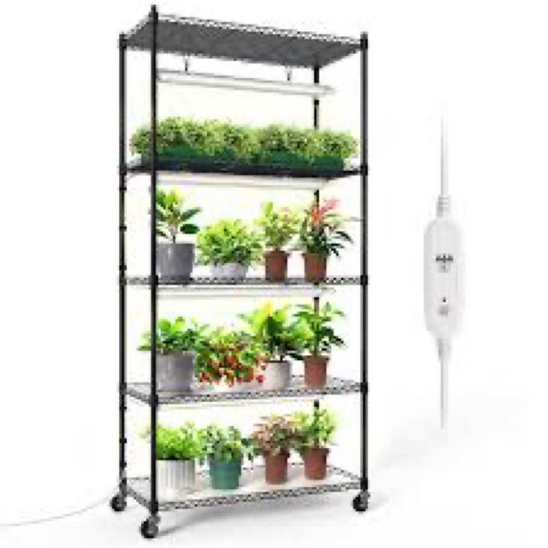 bstrip plant shelf with grow light, metal plant stand with adjustable rack and wheels, 5 pack 24w fu
