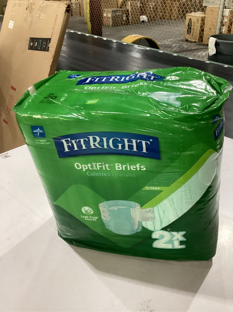 Condition photo showing New/Like New for fitright extra+ adult diapers, disposable incontinence briefs, leak-proof diaper, absorbent briefs for men and women, maximum protection, 2xl, 60 – 70 in, 20 briefs per bag 20 count xx-large
