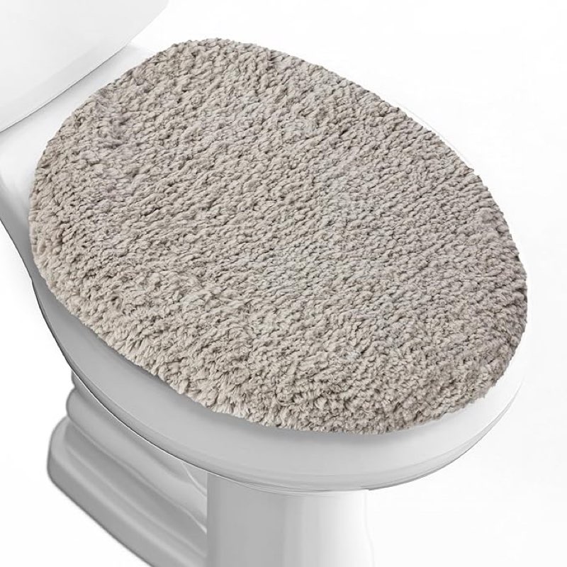 Luxury Soft Microfiber Toilet Lid Cover Machine Washable Solid Toilet Seat Cover 17.5\" x 15\" Adjustable Rubber Backing Fits Most 16-17.5\" L x 14-16\" W Round Oblong and Elongated Toilet Seat  17\"Lids
