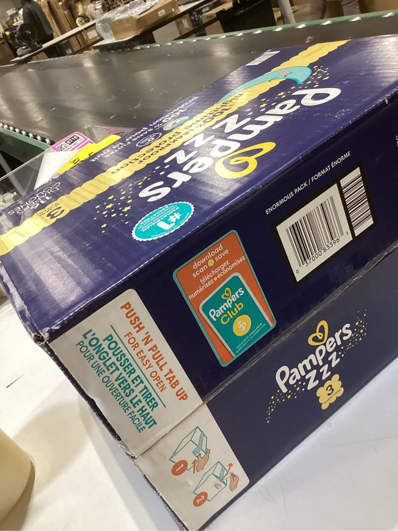 Condition photo showing New/Like New for pampers zzz overnight diapers, size 3 (16-28 lbs), 116 count, nighttime protection disposable baby diaper, night time leak and skin protection size 3 116