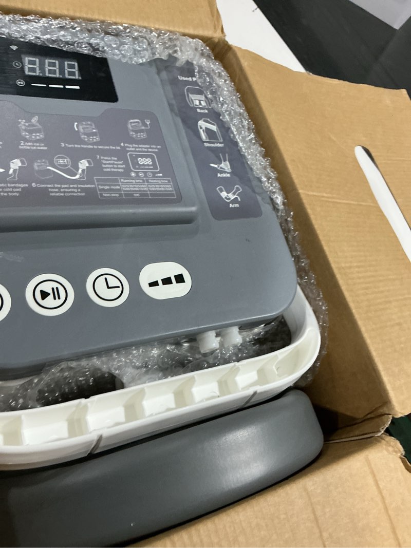 Condition photo showing As Is for cold therapy machine,programmable timer knee ice machine with silent pump,knee replacement system for cryotherapy pain sports injuries,ice therapy ankle/leg/shoulder/back/hip