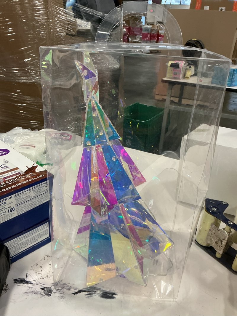 Condition photo showing New/Like New for Holographic Christmas Tree, 15 Inch Desktop Decoration Tree with LED Lights, Prismatic Iridescent Christmas Tree Gift for Kids Girls Families Office Indoor Decorations Christmas Tree M