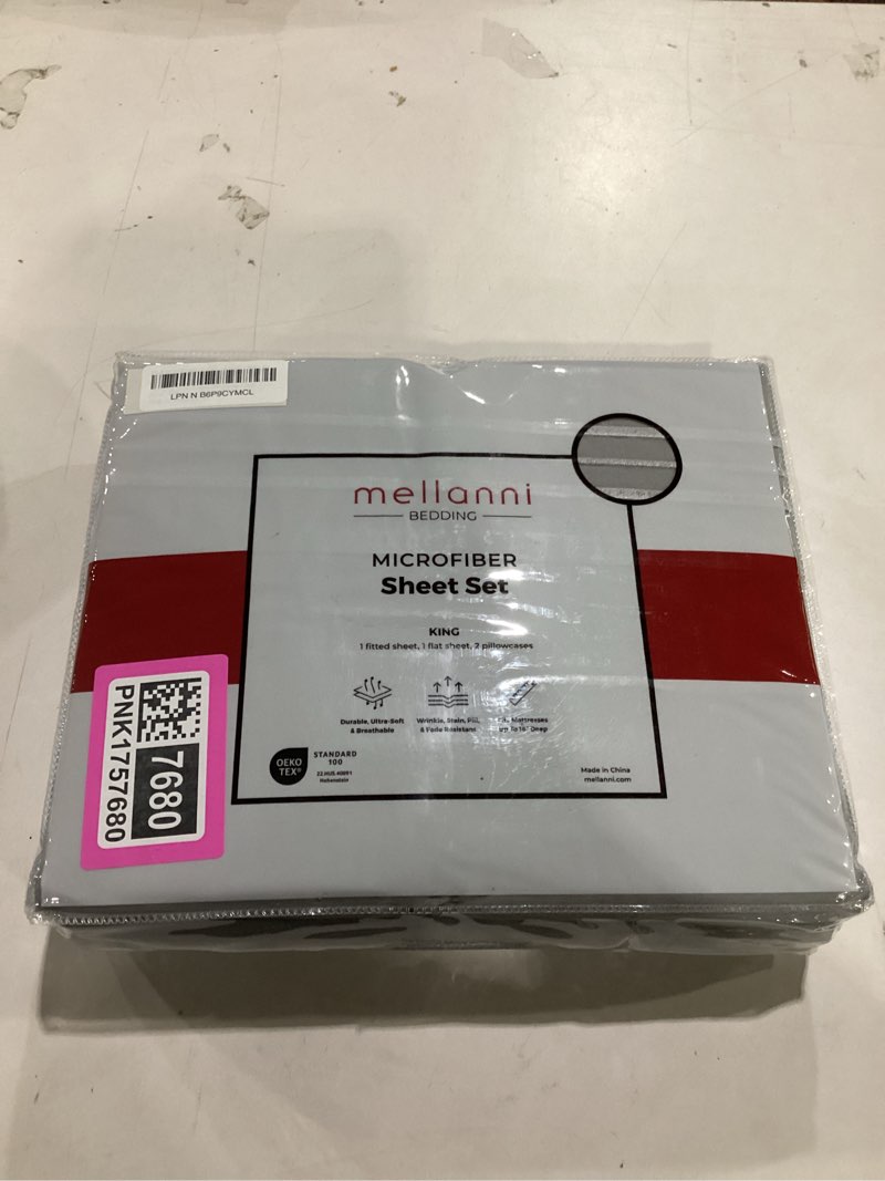 Condition photo showing New/Like New for mellanni king sheets set - 4 pc iconic collection bedding - hotel luxury, extra soft, cooling bed sheets - wrinkle, fade, stain resistant (king, light gray) king 1364 light gray