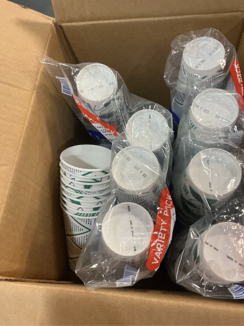 Condition photo showing As Is for dixie to go paper coffee cups with lids, 16 oz, 108 ct, disposable insulated paper cups for on-the-go hot or cold beverages