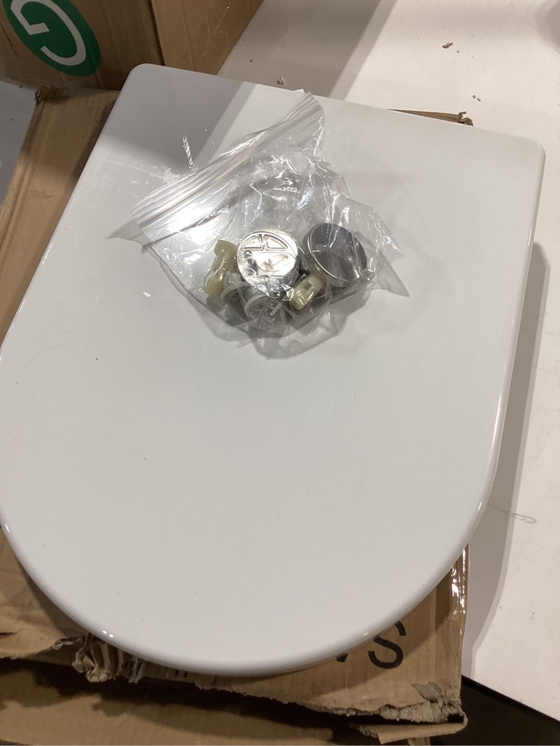 Condition photo showing Good Condition for soft close quick release toilet seat elongated- heavy duty adjustable stainless hinges, d/u shape toilet seats cover for easy cleaning & simple top fixing - white toilet lid