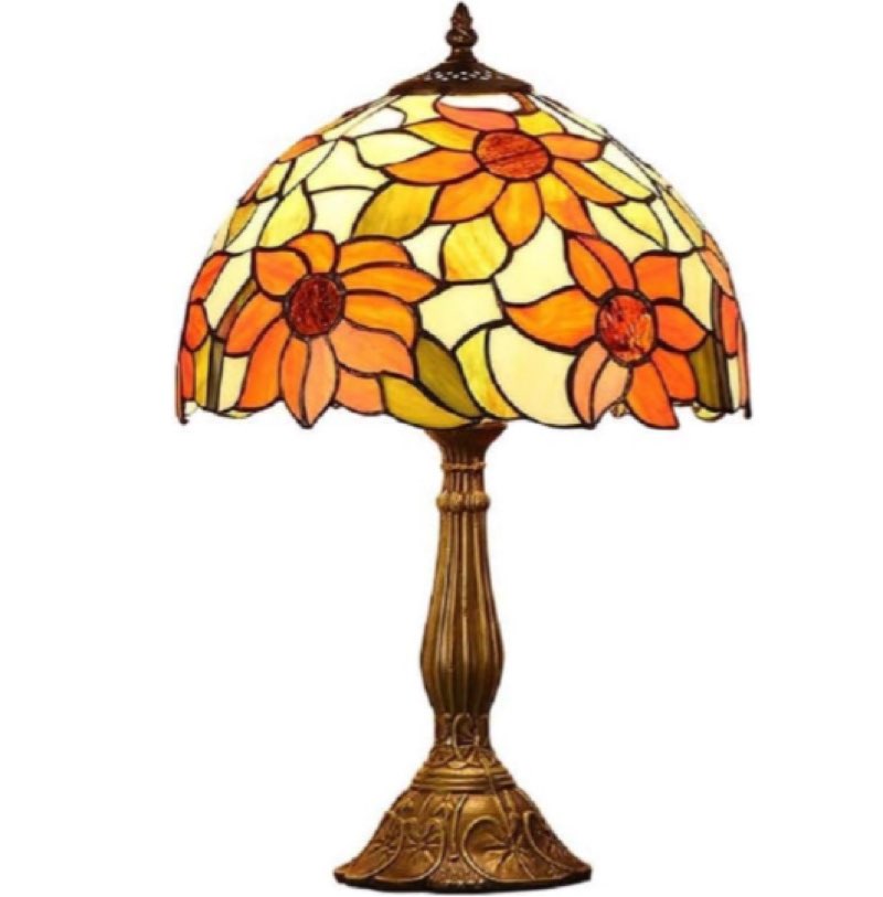 Tiffany Table Lamp, Sunflower Patterned Night Lamp Victorian Glass 1-Flame Dark Brown Table Lighting with Bowl Shade