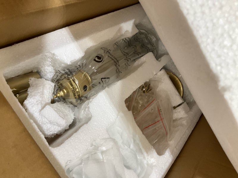 Condition photo showing Good Condition for ANJIADENGSHI Mini Crystal Chandelier K9 Crystal Gold Chandelier for Living Room Bedroom Dining Room Kitchen Island Entryway 5 E12 Bulbs High 16.5 in x Diameter 16.9 in, Golden Gold 16.5" High 17" Wide