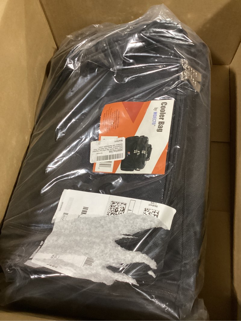 Condition photo showing Good Condition for MOJECTO Large Cooler Bag. Two Insulated Compartment, Heavy Duty Fabric, Thick Insulation, 2 Heat Sealed Soft Peva Liner, Many Pockets, Strong Double Zipper, Padded Straps. for Men Women color