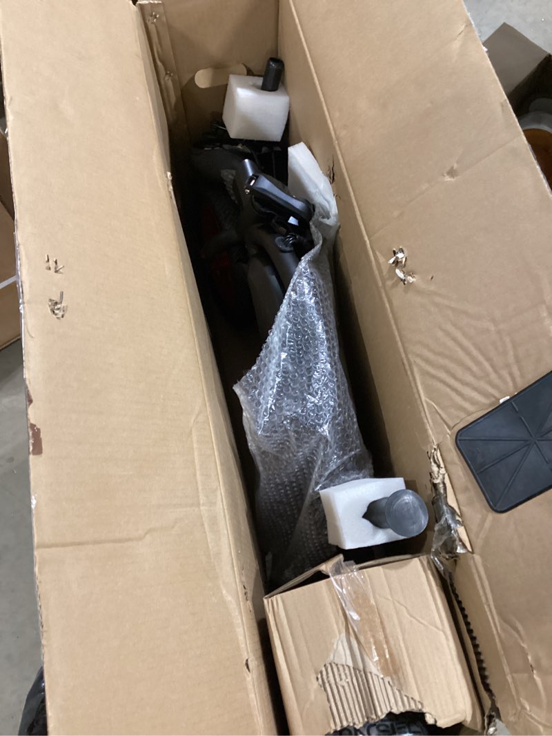 Condition photo showing As Is for jetson bolt electric bike, foot pegs, easy-folding, built-in carrying handle, twist throttle, cruise control, up to 15.5 mph, range up to 15 miles, ages 13+, black, jbolt-blk black 12 inch
