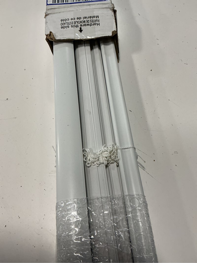 Condition photo showing Good Condition for project source 1-in slat width 25-in x 72-in cordless white vinyl light filtering mini-blinds