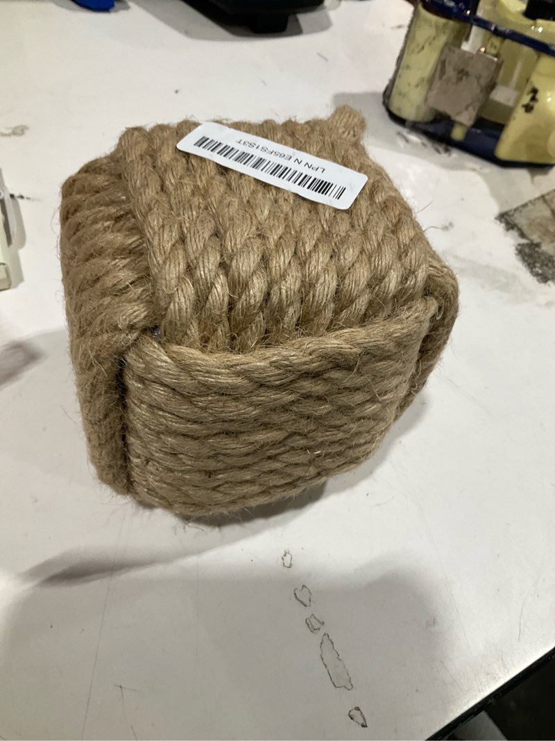 Condition photo showing Good Condition for marwood rope knot door stops decorative nautical door stopper handmade with handle, jute weighted interior doorstop sailor knot for door and window - square (5" x5”, 4.4lbs) jute knot 5"