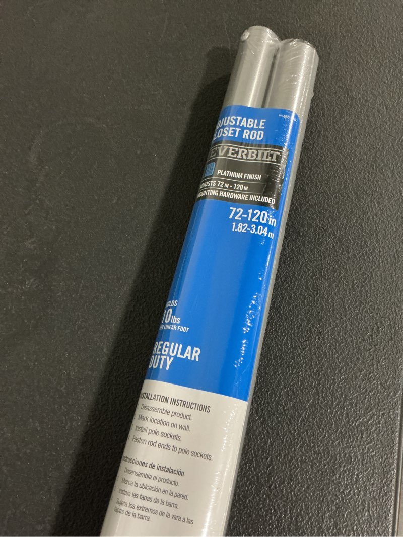 Condition photo showing Good Condition for 72 in. - 120 in. platinum adjustable closet rod