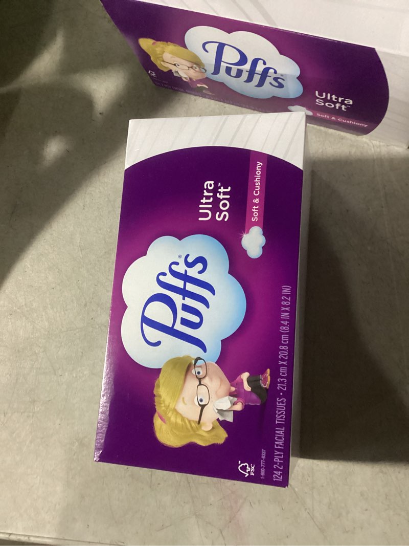 Condition photo showing New/Like New for puffs ultra soft facial tissues, 1 family size box, 124 facial tissues per box 124 count (pack of 1)