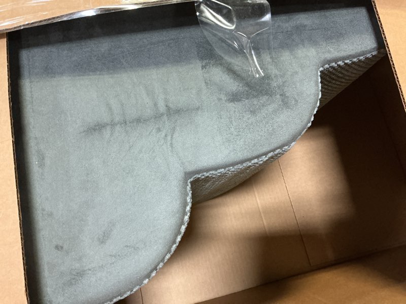 Condition photo showing As Is for dumos dog stairs ramp for small dogs and cats, 5-step curved pet dog steps with high-density foam for puppy and older cats, indoor non-slip pet ladder ramp stairs for couch, high beds, sofa, car, grey grey 5 round-22.83"h