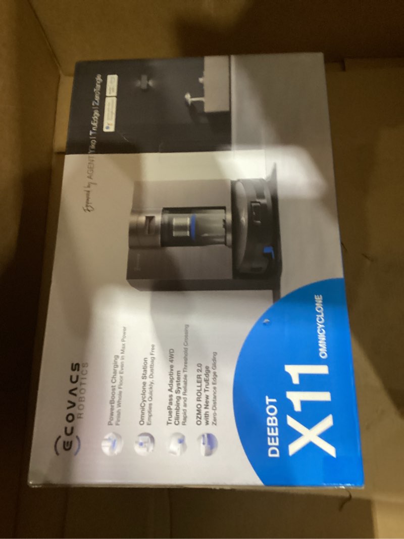 Condition photo showing Good Condition for ECOVACS DEEBOT X11 OmniCyclone Robot Vacuum and Mop, PowerBoost Charging, OZMO Roller 2.0 Instant Self-Washing Mop, 19,500Pa Blast Suction, Bagless OmniCyclone Station, AIVI 3D Smart Navigation