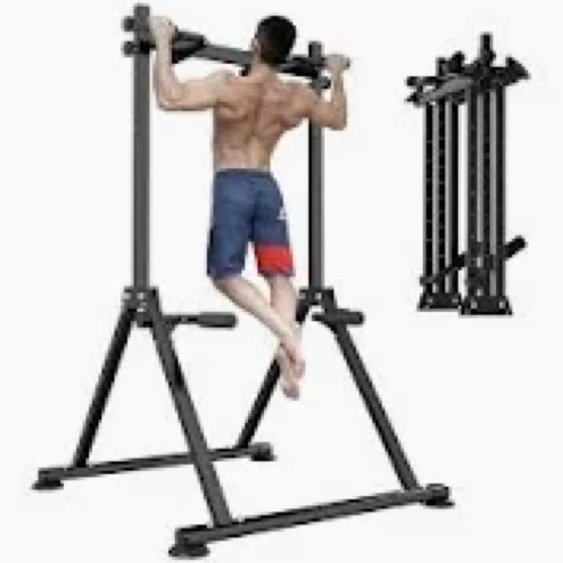 DOBESTS Foldable Power Tower Pull Up Bar Dip Station Adjustable Multifunction Workout Pull Up Tower 