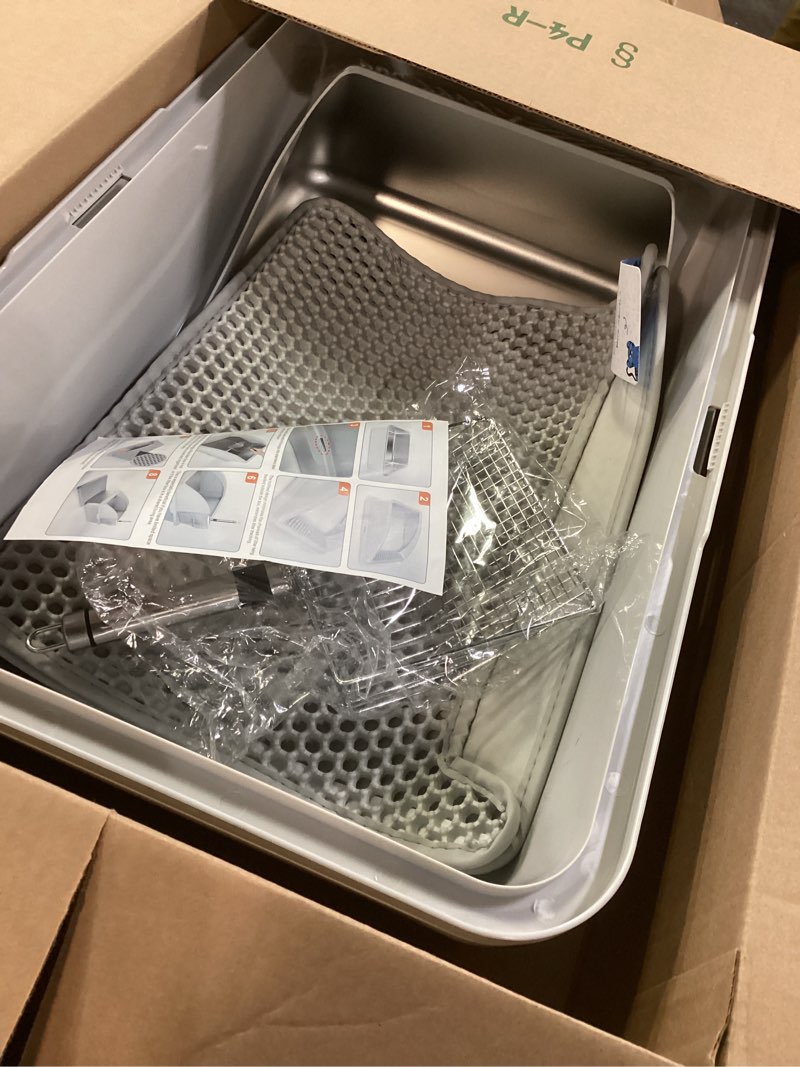 Condition photo showing Good Condition for Stainless Steel Litter Box | XL Enclosed Cat Litter Boxs with Lid for Big Cats | High Sided, Anti-Urine Leakage | Non-Stick Bottom & Includes Litter Mat & Metal Scoop X-Large Silver Gray
