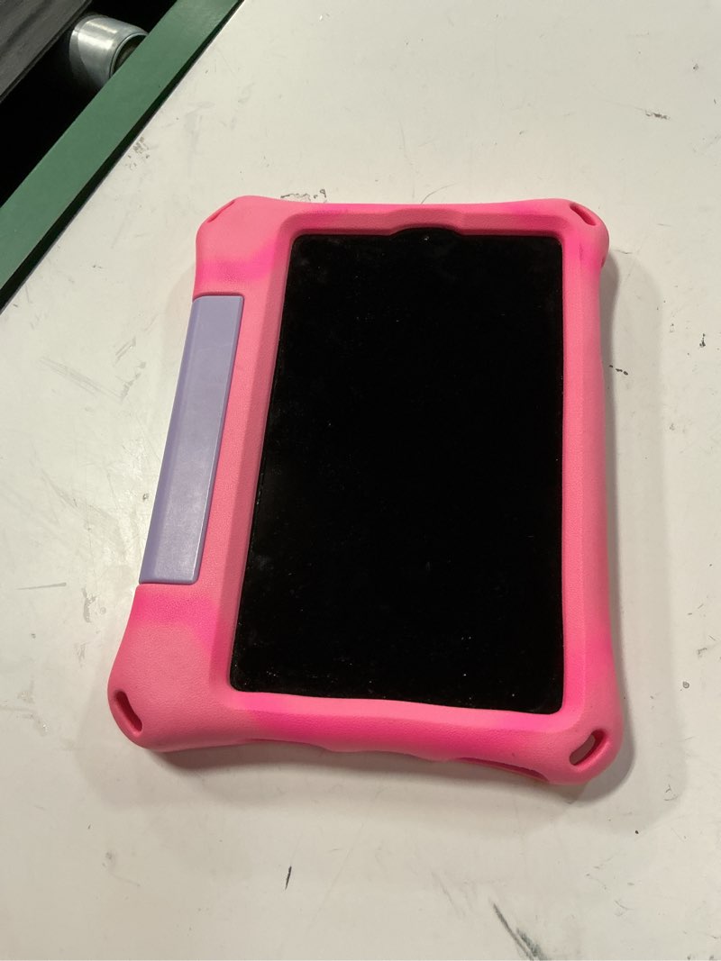 Condition photo showing As Is for onn. 8" kids tablet, 1280 x 800 resolution, 32gb, (2024 model), android 14 (includes pink rubberized case with kickstand) (renewed)