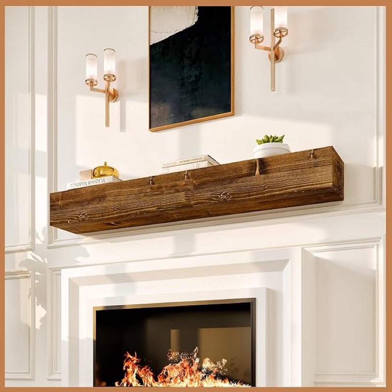 Avana Rustic Fireplace Mantle Shelf 60 Inches - Handcrafted Wood Mantles For Over Fireplace - Wall Mounted Farmhouse Fireplace Mantel Shelf - Floating Fireplace Mantels 60 X 8 X 5 - Rustic Traditional 60 X 8 X 5 Rustic Traditional