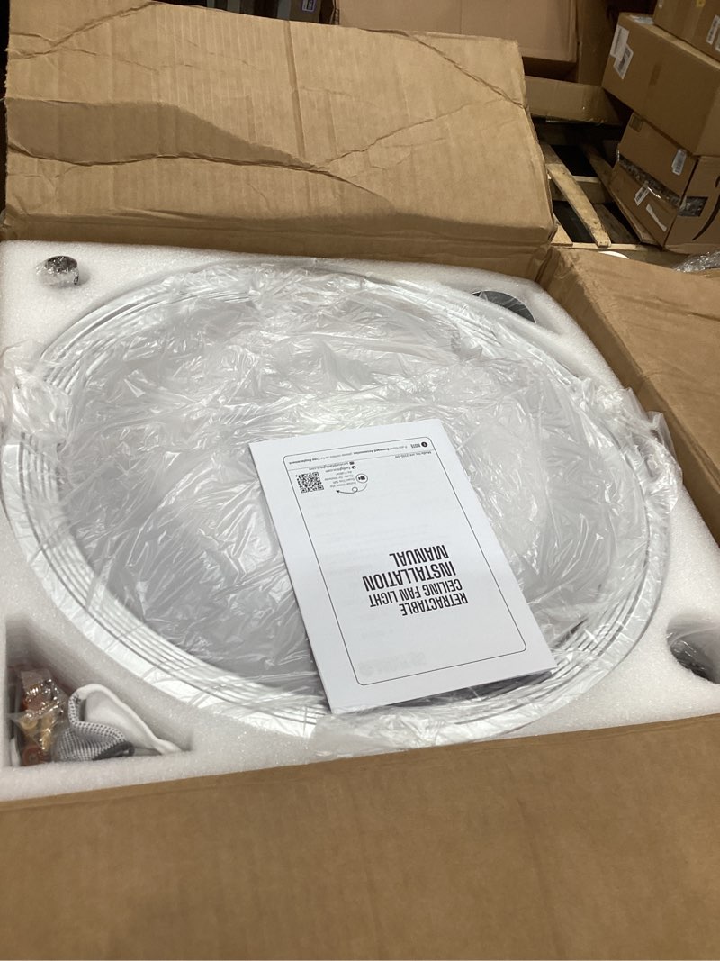 Condition photo showing New/Like New for 42" retractable bluetooth ceiling fan with light and app remote modern smart fandelier ceiling fan with music speaker and rgb dimmable 6 speed timer buy one fan light get one free spare part