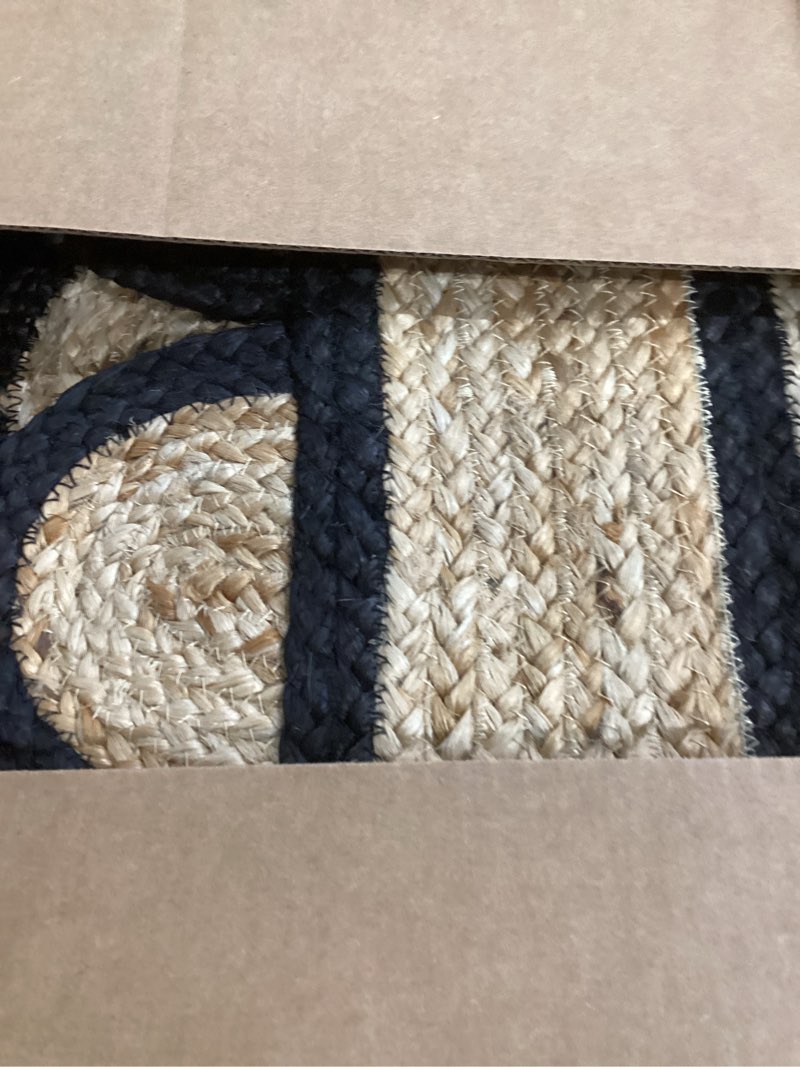 Condition photo showing As Is for Scalloped Natural Jute Area Rug for Bedroom Living Room, Kitchen, Patio, Hallway, Entryway, Indoor, Outdoor, Farmhouse, Morden Carpet, Door Mat Black, 3x4 ft. 3' x 4' (Rectangular) Black