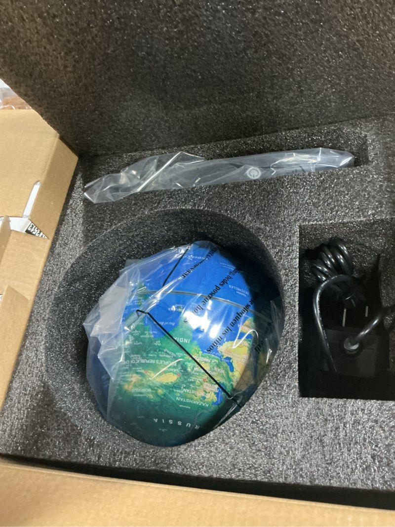 Condition photo showing New/Like New for floating globe, magnetic levitating globe with led light, 360° rotating geographic globe world map for home office decor, cool tech gift for kids, teacher, husband, colleague..