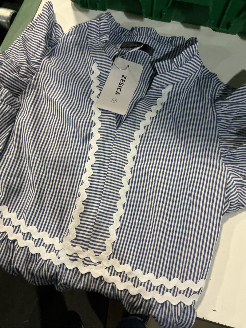 Condition photo showing Good Condition for zesica women's summer casual mini dress 2026 v neck flutter short sleeve striped ruffle a line beach vacation dresses medium