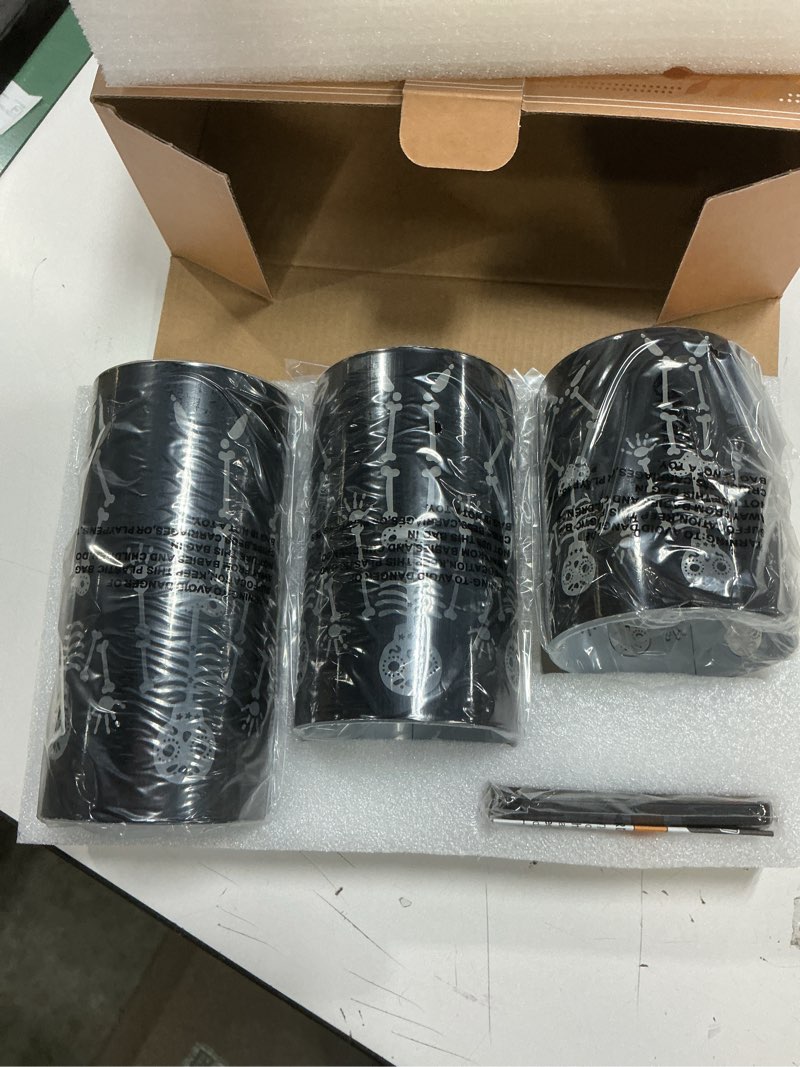 Condition photo showing New/Like New for Glass Flameless Candles Black Funny Skeleton Party Decor Battery Operated with Remote Gothic Spooky LED Pillar Candle for Halloween Decorations Haunted House Favors Classrooms, Set of 3 Black Skeleton