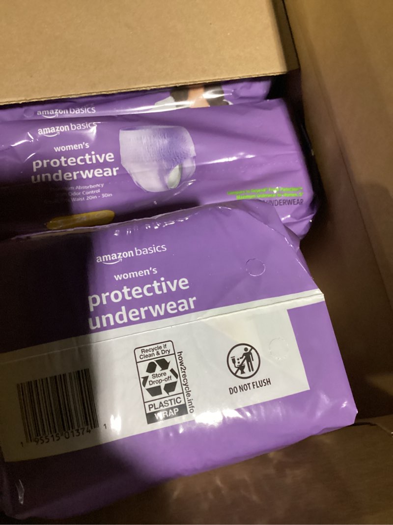 Condition photo showing Good Condition for amazon basics maximum absorbency postpartum incontinence underwear for women, protective, disposable, fresh protection, bladder leak protection, small, lavender, 24 count small 24.0