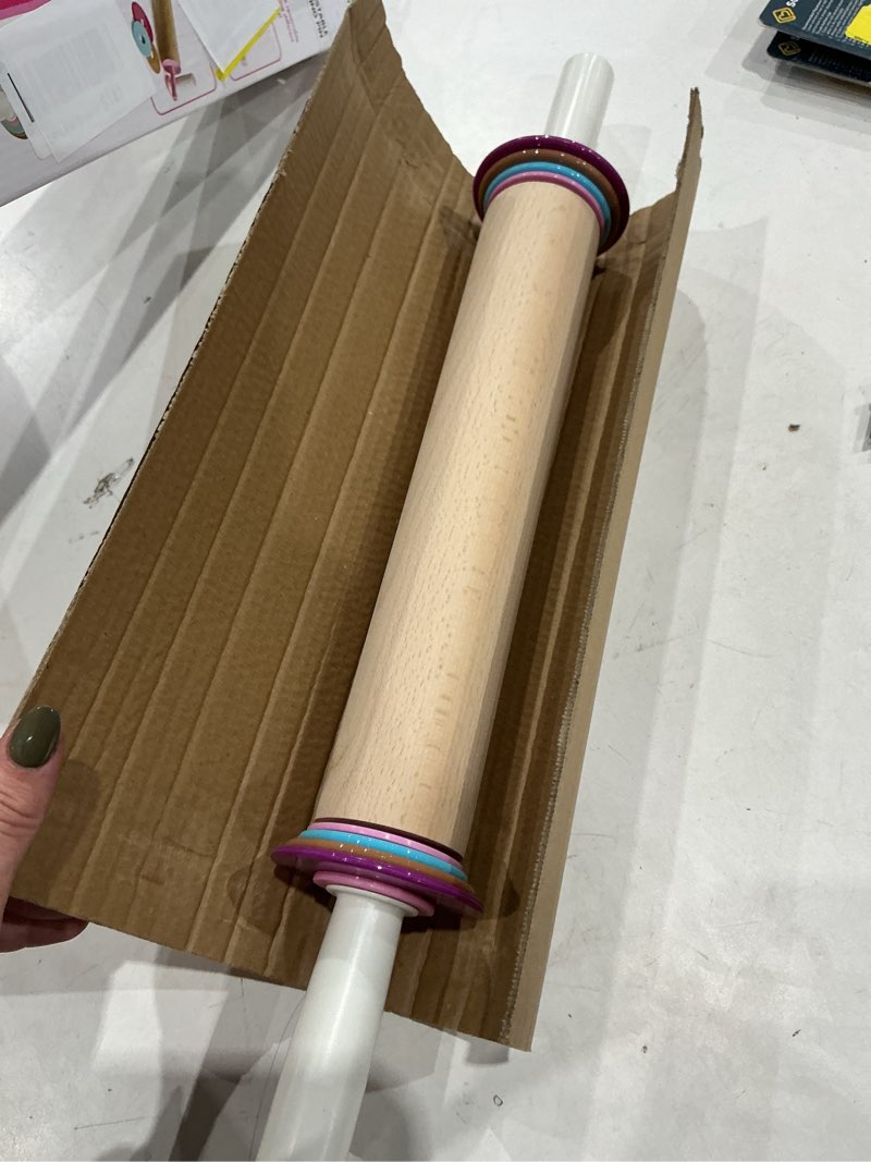 Condition photo showing Good Condition for bakelicious adjustable rolling pin, wood and nylon rolling pin with thickness rings, 3.5 x 3.5 x 21.75 inches