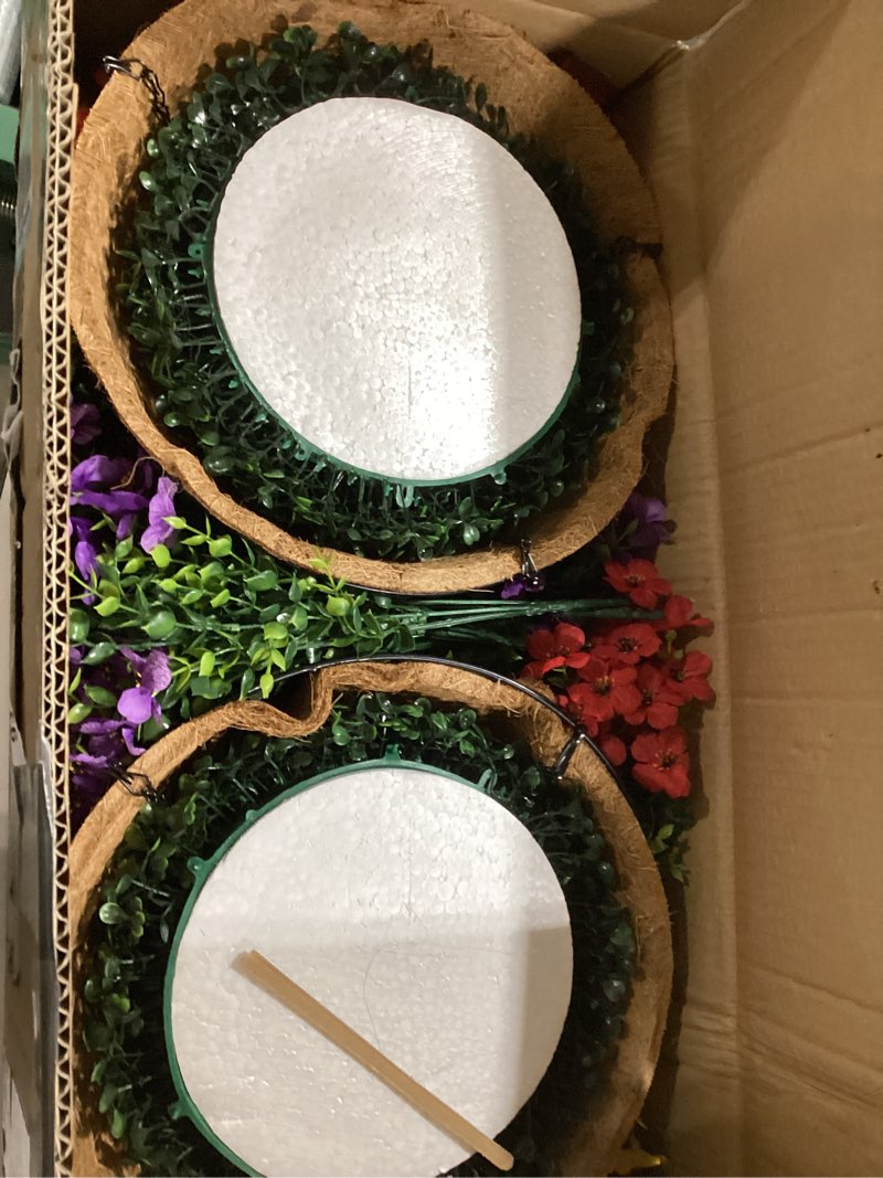 Condition photo showing Good Condition for 2 sets artificial hanging flower for outdoors, fake hanging basket for outside,2 hanging basket with 26 pcs faux silk flowers for porch, balcony and patio decor(mixed) mixed hanging artificial flower(2 pcs)