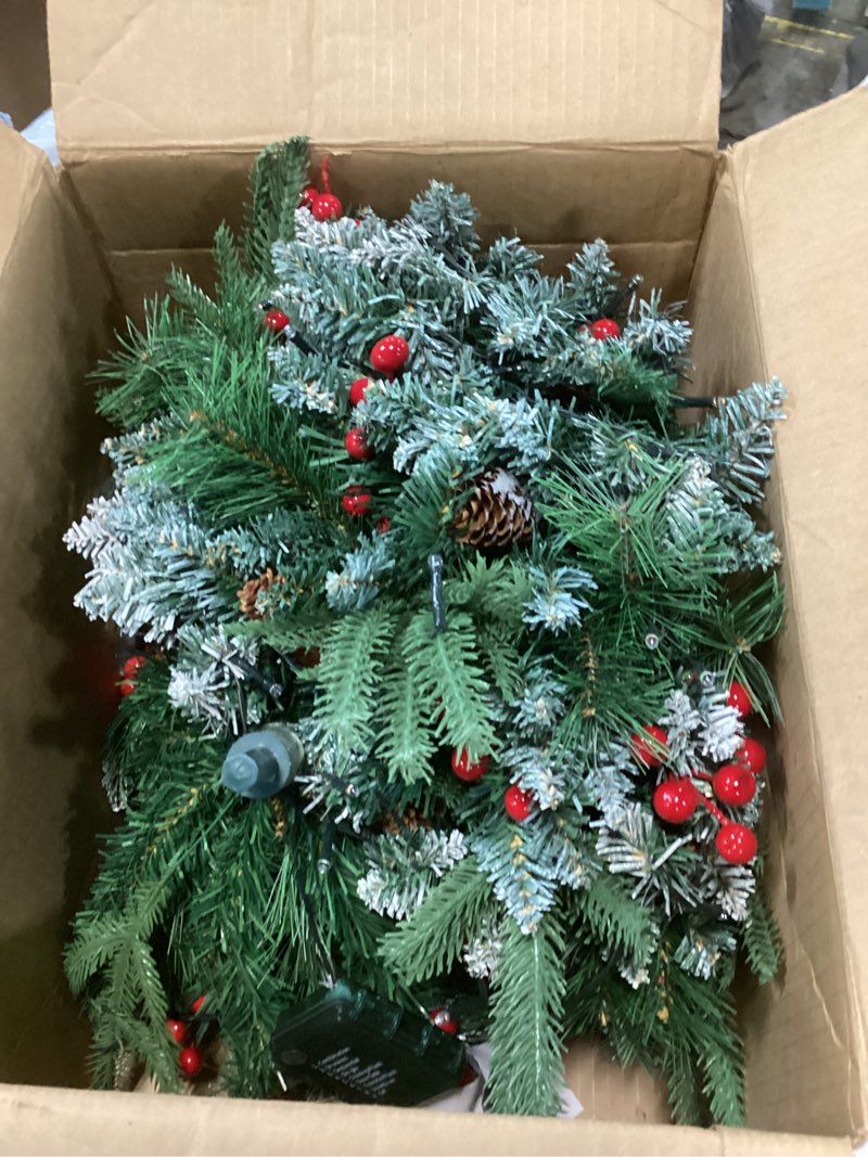 Condition photo showing Good Condition for 2 Pack Lighted Artificial Christmas Urn Filler, Battery Operated Pre-lit Xmas Pine Trees, Tripod Stake and 60 LED Lights, Holiday Porch Decorations for Porch, Yard, Garden, Flower Beds?Multicolor?