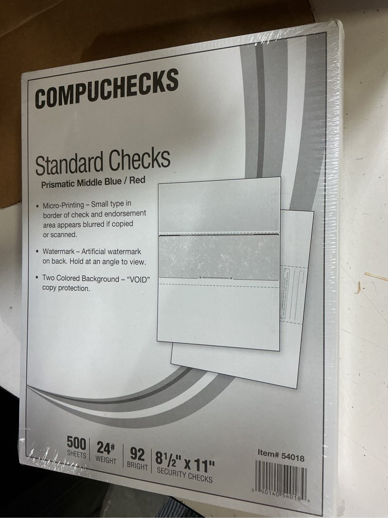 Condition photo showing New/Like New for compuchecks 500 high security blank check paper compatible with quickbooks and versa check - checks on top print easy your computer checks for business or personal use (blue/red cubed) blue/red cubed 500 sheets