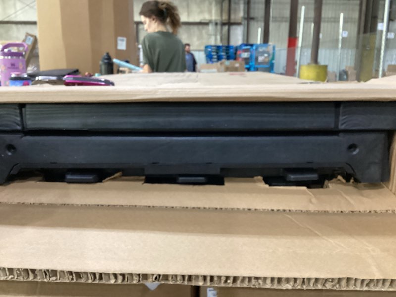 Condition photo showing As Is for keter westwood 150 gallon resin large outdoor storage box for patio furniture, outdoor cushions, garden tools and pool floats, dark grey