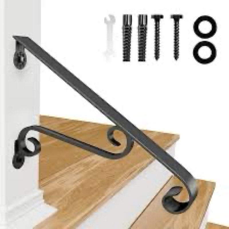 PLESIU Eachome Wrought Iron Handrail Wall Mounted Hand Railing Fit for 1-2 Steps for Outdoor Porch S