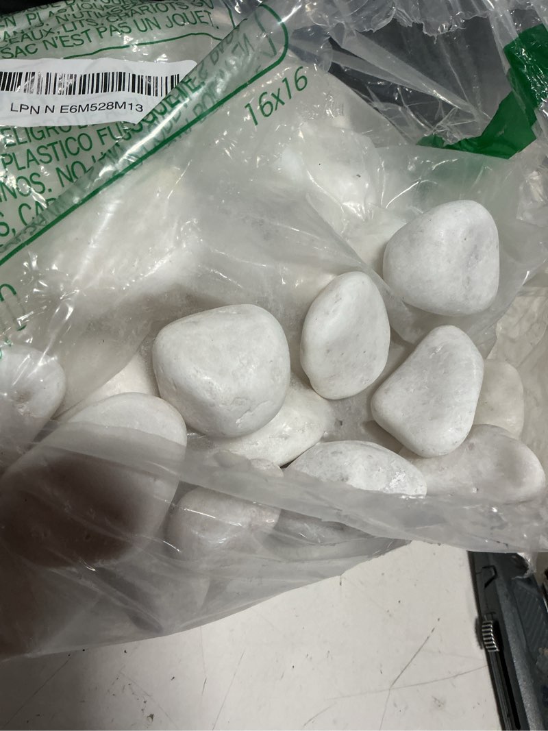 Condition photo showing Good Condition for pulovin 15 lbs white rocks for landscaping, 1-2 inch large white rocks for plants, decorative polished stones for garden, walkways, yard, plants pots, vases, crafts 15.0 pounds white