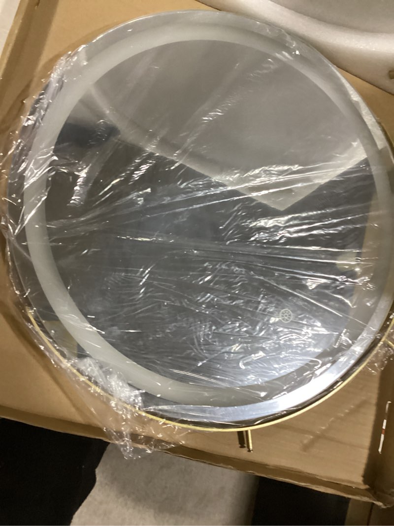 Condition photo showing Good Condition for ROLOVE Gold Vanity Mirror with Lights, 12 Inch 3-Color Dimmable Smart Touch Makeup Mirror for Desk, 360° Rotation Tabletop Lighted Mirror for Bedroom, Dressing Room & Daily Grooming Gold 12"L x 12"W