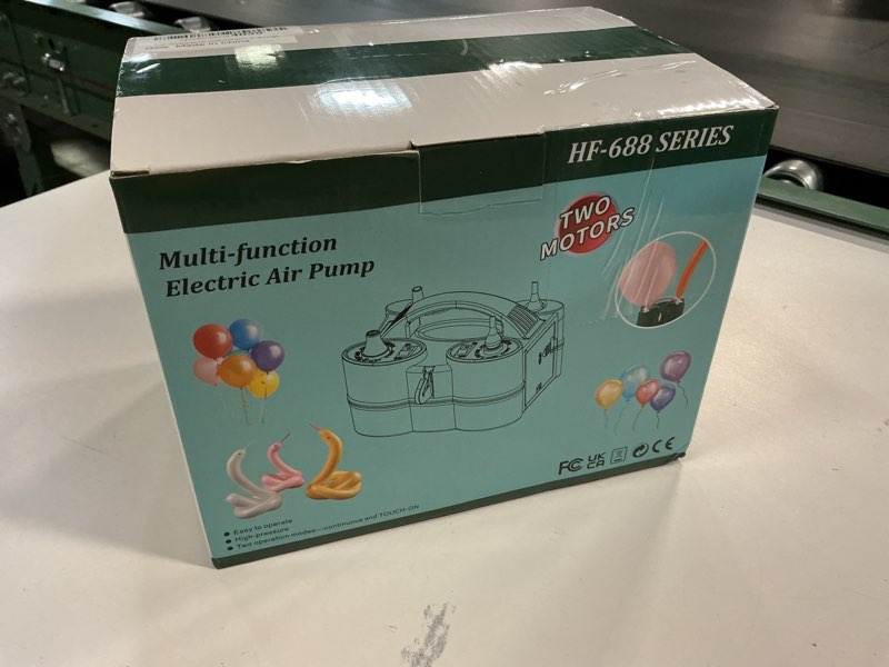 Condition photo showing As Is for FLSEPAMB Electric Balloon Pump, 3-in-1 Portable Electric Air Balloon Blower Machine Balloon Pump 2 Motor Dual Nozzle Balloon Inflator for Latex 260Q Long Foil Balloons Swimming Rings Air Beds Purple