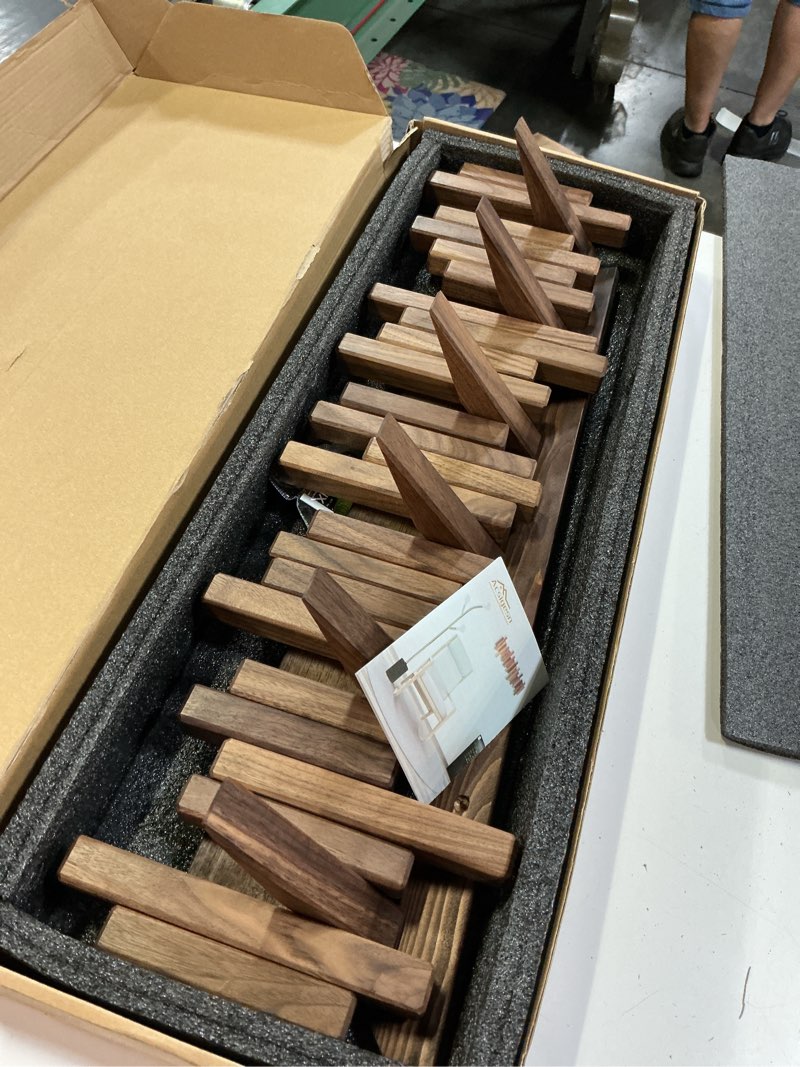 Condition photo showing Good Condition for desainoph® wooden coat rack wall mounted sticks multi rack solid handmade natural walnut wood artwork with 6 flip-down unique modern hooks for coats bag hat umbrella walnut 6-hooks