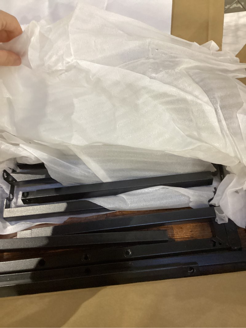 Condition photo showing Good Condition for Foldable Small Side Table - C Shaped Couch End Table with Storage Shelf and Wheels, Expandable Wooden Snack Tray Table for Living Room Bedroom Sofa Bedside Chair Small Spaces Rustic Brown