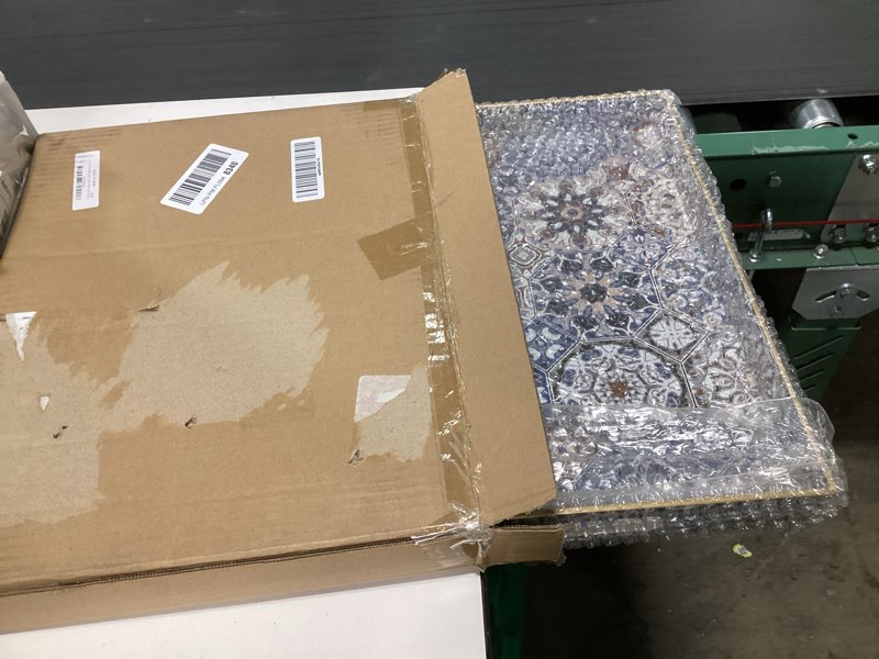 Condition photo showing New/Like New for Large Serving Tray with Handles,Rectangle Plastic Serving Tray,Bohemian Blue Ottoman Trays Coffee Table Trays for Living Room,Decorative Tray for Coffee Table 16" x 12" Rectangular Tray - Boho Blue