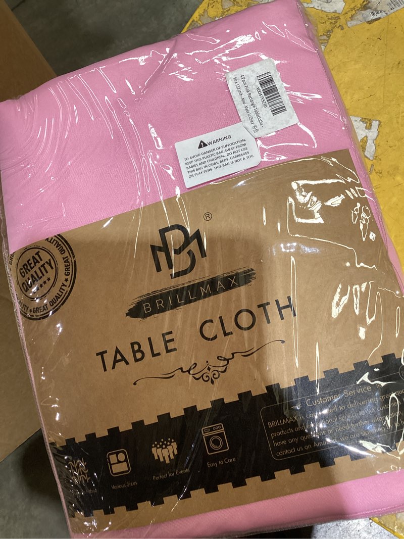 Condition photo showing Good Condition for brillmax 4 pack pink tablecloths 90 x 132 inch for 6ft rectangle tables - 150 gsm polyester fabric, floor length drop, water, stain & wrinkle resistant cloth cover for wedding reception banquet pink 90x132 in, 4 pack