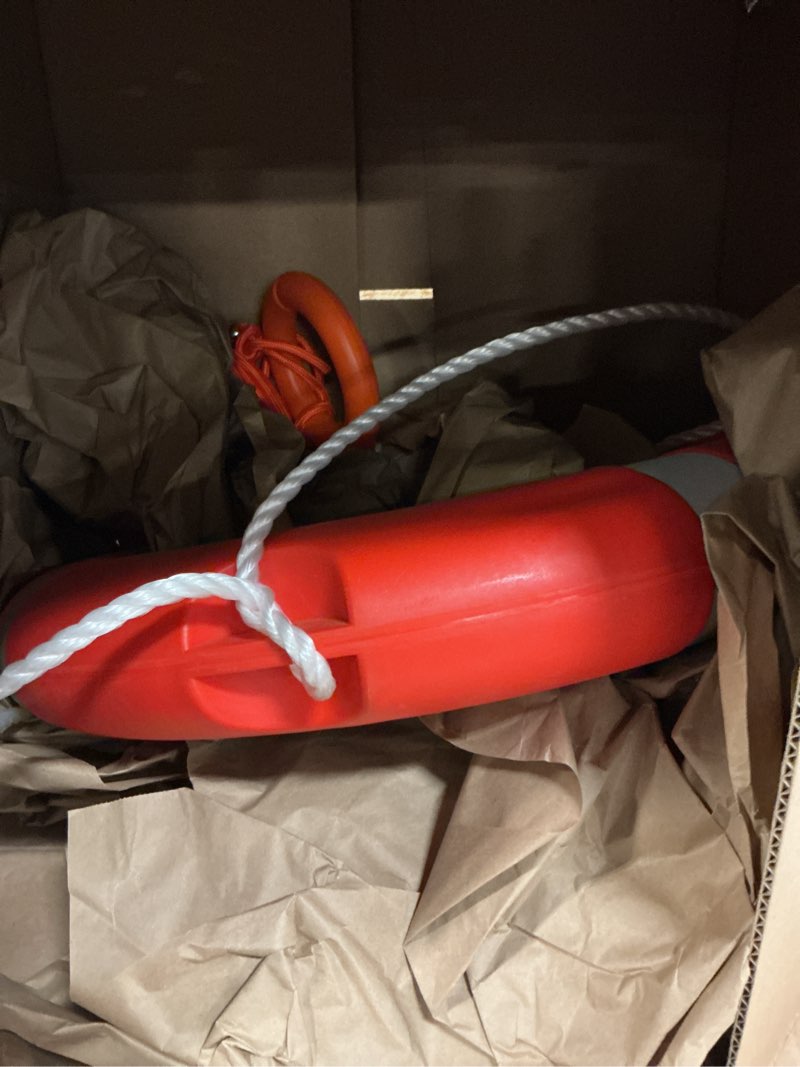 Condition photo showing Good Condition for pool buoy safety boat throw ring life with water floating lifesaving rope and reflective tape orange 14"/22"