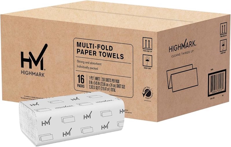 highmark® eco multi-fold 1-ply paper towels, 250 sheets per pack, case of 12 packs