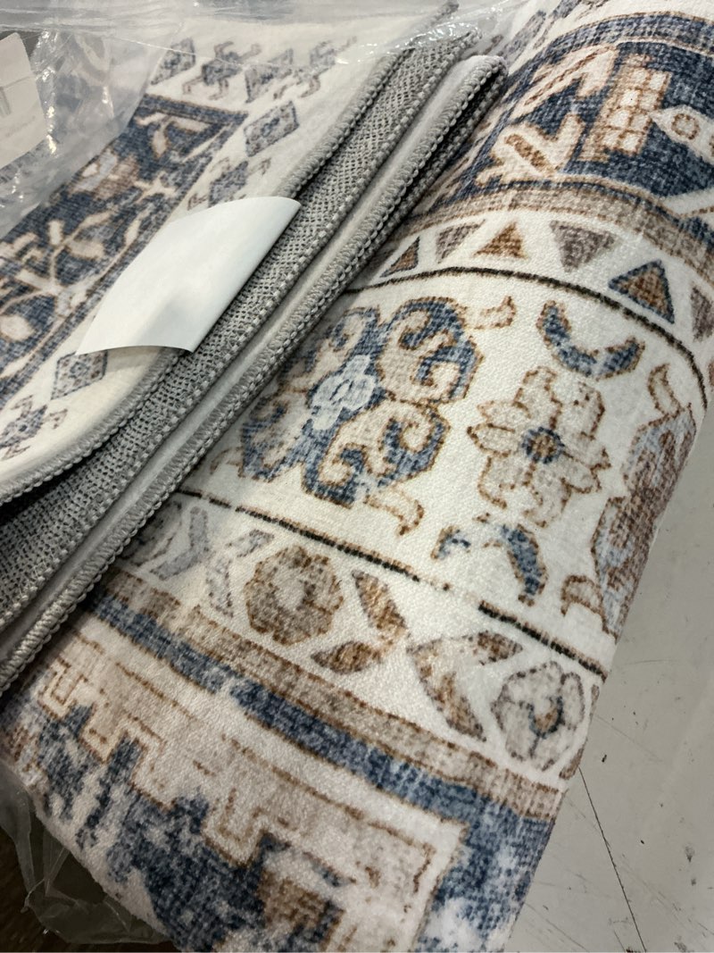 Condition photo showing Good Condition for 4x6 area rugs for living room, non-slip backing small kids rugs for bedroom, vintage floral rug home decor, low pile soft washable rug for kitchen, dining room (blue/beige,4'x6') blue/beige 4' x 6' (rectangular)
